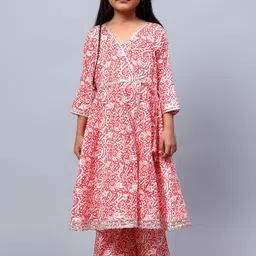 BAESD Girls Floral Printed Angrakha Gotta Patti Pure Cotton Kurta with Palazzos-picture-11