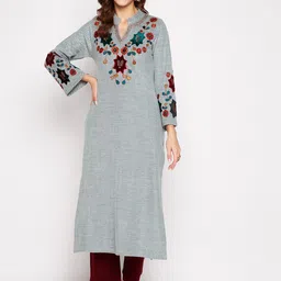 Zigo Women Grey Floral Embroidered Thread Work Kurta with Trousers-image-11