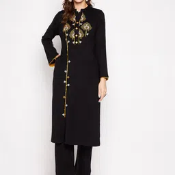 Zigo Women Black Floral Embroidered Thread Work Kurta with Trousers-picture-29