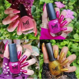 MI FASHION Set of 4 High Shine Long-Lasting Nail Lacquer 15 ml Each-Candy Cotton 23 - Plum 32 - Wine 34 - Golden Gold 86-49