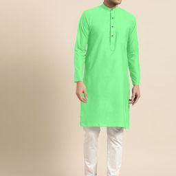 Shiv Leela Band Collar Regular Pure Cotton Kurta With Pyjamas-picture-0
