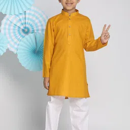 VASTRAMAY Boys Mustard Yellow Angrakha Kurta with Salwar-36