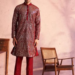 VASTRAMAY Embroidered Regular Sequinned Kurta & Pyjamas-image-41