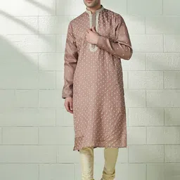 Twamev Floral Embroidered Mandarin Collar Long Sleeve Regular Kurta With Pyjama-image-75