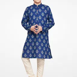 Jeetethnics Boys Navy Blue Floral Printed Kurta with Churidar-picture-31