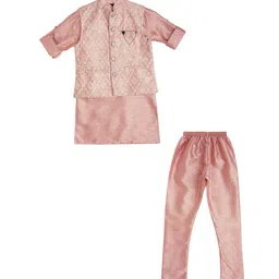 CAVIO Boys Floral Printed Thread Work Cotton Kurta With Pyjamas & Nehru Jacket-55