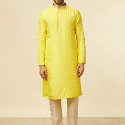Manyavar Geometric Embroidered Mandarin Collar Mirror Work Kurta with Pyjamas-picture-46