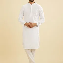 Manyavar Men Ethnic Motifs Embroidered Thread Work Mandarin Collar Kurta With Pyjamas-picture-37