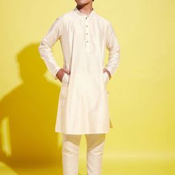 VASTRAMAY Boys Cream-Coloured Kurta with Pyjamas-11