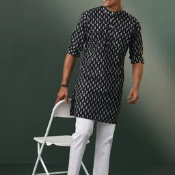 VASTRAMAY Floral Printed Pure Cotton Straight Kurta With Trousers-picture-24