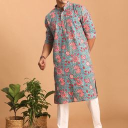 SHVAAS by VASTRAMAY Floral Printed Regular Pure Cotton Sustainable Kurta With Pyjamas-picture-23