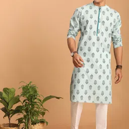 SHVAAS by VASTRAMAY Ethnic Motifs Printed Pure Cotton Sustainable Kurta with Pyjamas-image-40