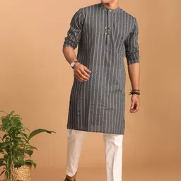 SHVAAS by VASTRAMAY Woven Design Pure Cotton Sustainable Kurta with Pyjamas-image-33