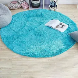 AaHo Decor Turquoise Blue Round Shaggy Carpet-image-87