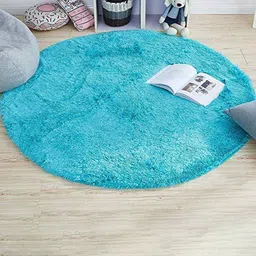 AaHo Decor Turquoise Blue Shaggy Round Carpets-picture-18