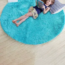 AaHo Decor Turquoise Blue Round Fluffy Rug Carpet-image-50