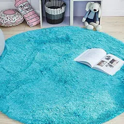AaHo Decor Turquoise Blue Anti-Skid Shaggy Round Carpet-40