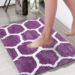 Aura Purple & White Printed Rectangular 1850 GSM Microfiber Bath Rug-3