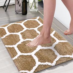 Aura Brown Printed 1850 GSM Rectangular Anti Skid Bath Rugs-52