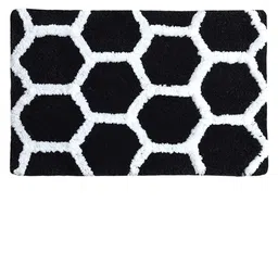 Aura Black & White Geometric Print Rectangular 1850 GSM Microfiber Anti Skid Bath Rug-14