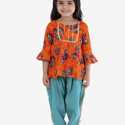 Superminis Girls Floral Printed Gotta Patti  Pure Cotton Kurti With Dhoti Pants-image-21