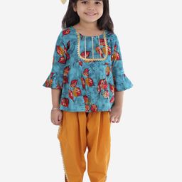 Superminis Girls Floral Printed Pleated Gotta Patti Pure Cotton Kurti with Salwar-image-23