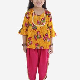 Superminis Girls Floral Printed Pleated Pure Cotton Kurti with Salwar-image-81