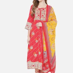 Prakhya Women Red Ethnic Motifs Printed Kurta With Trousers & Dupatta-image-1