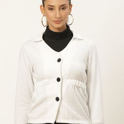Belle Fille Women White Solid Fleece Lightweight Tailored Jacket-picture-46