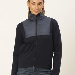 Belle Fille Women Navy Blue Solid Fleece Lightweight Tailored Jacket-image-90