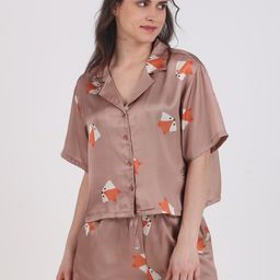 Masha Brown Printed Satin Night Suit-image-51