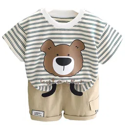StyleCast x Revolte Boys White & Beige Striped T-shirt with Shorts-image-70