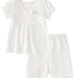 StyleCast Infant Girls White Self Designed Pure Cotton Top with Shorts-25
