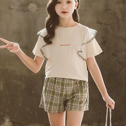 StyleCast Girls Beige Round Neck Pure Cotton Top With Short-image-33