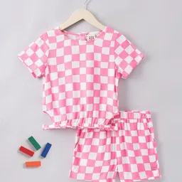 Ed-a-Mamma Girls Checked Pure Cotton Crop Top with Shorts-image-62