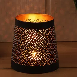 EXIM DECOR Black Solid Traditional Flower Pattern Tea Light Table Lantern-31