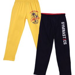 Fashionable Boys Pack Of 2 Navy Blue & Yellow Typography Printed Pure-Cotton Track Pants-image-45