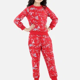 StyleStone Girls Red & Blue Printed Cotton Tracksuit-51