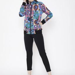 CHKOKKO Women Blue & Pink Printed Tracksuit-image-87