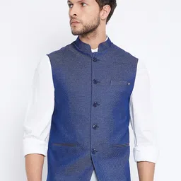 Crimsoune Club Men Blue Woven Design Nehru Jacket-picture-20