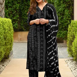 GoSriKi Bandhani Printed V-Neck Straight Kurta With Palazzos And Dupatta-picture-6