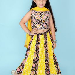 KID1 Girls Black & Yellow Printed Ready to Wear Lehenga & Blouse With Dupatta-image-41