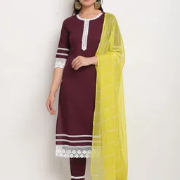 Roly Poly Round Neck Regular Pure Cotton Kurta With Trousers & Dupatta-27