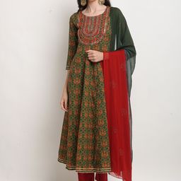 Roly Poly Ethnic Motifs Printed Sequinned Pure Cotton Kurta With Trousers & Dupatta-image-5
