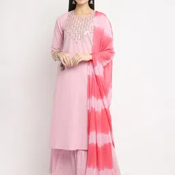 Roly Poly Ethnic Motifs Yoke Design Thread Work Pure Cotton Kurta & Sharara With Dupatta-image-26