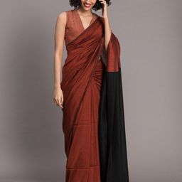 Suta Rust Brown & Black Cotton Blend Colourblocked Saree-picture-26