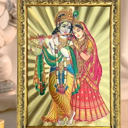 Art Street Gold-Toned & Pink Lord Radha Krishna Wooden Embossed Table Top Frame-image-27