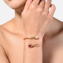 AMI Women Pink Brass Cubic Zirconia Gold-Plated Kada Bracelet-57