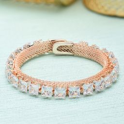 Zaveri Pearls White Rose Gold-Plated AD Studded Kada Bracelet-image-16