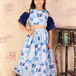 VASTRAMAY Girls Printed Sequinned Ready to Wear Crop Top & Skirt-picture-18